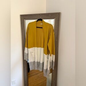 Grace Karin Mustard White Gray Cardigan